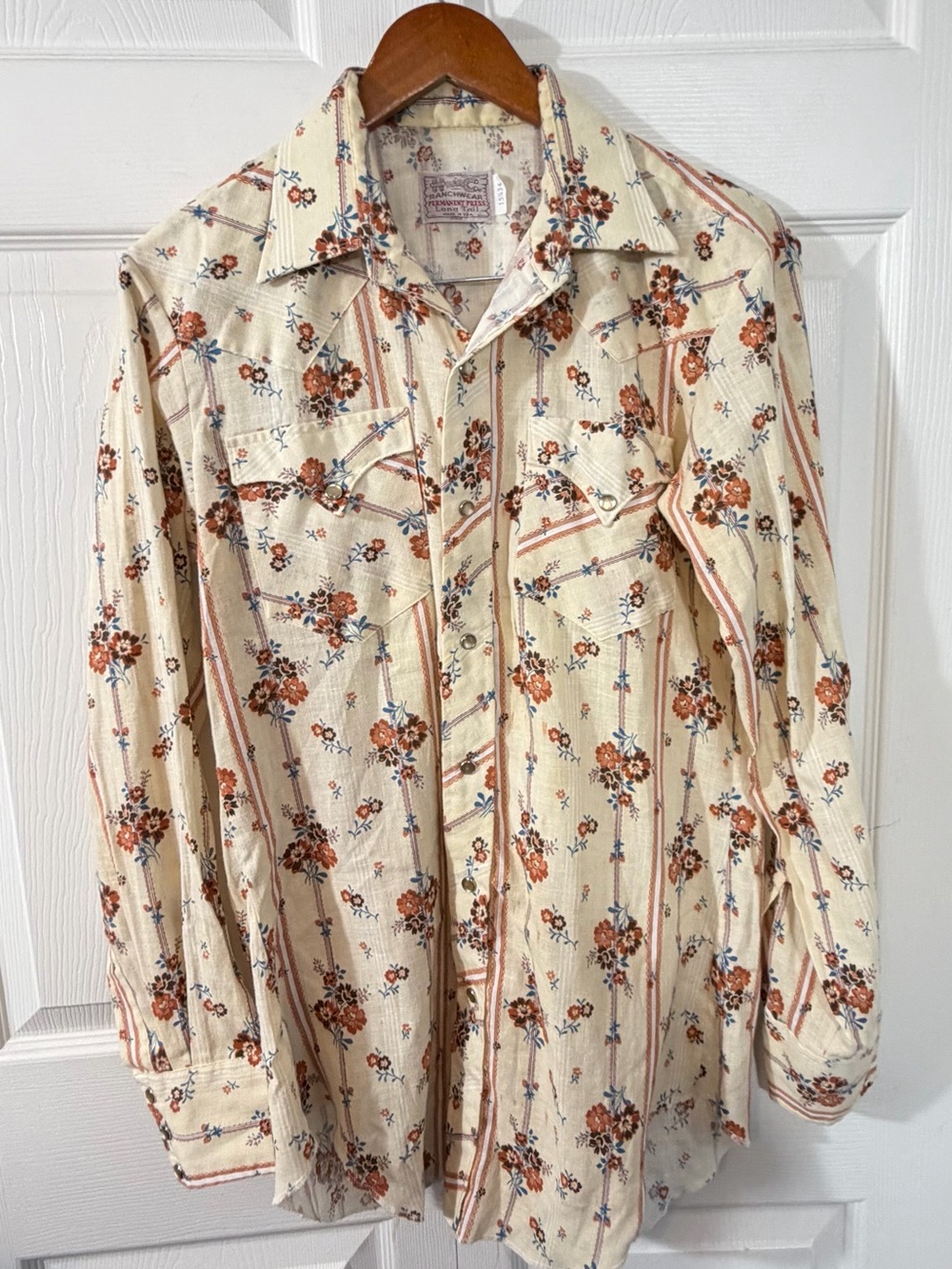 Vintage H Bar C Floral Western Pearl Snap Shirt Mens 15.5 34 Mens Small Rancher
